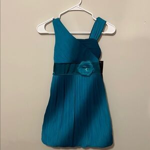 Teal Kids Dress with Floral Accent
